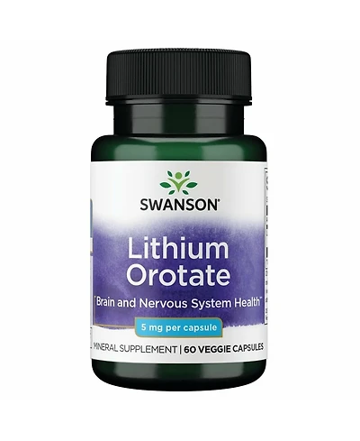 Swanson Lithium Orotate Antioxidant Mood and Emotional Wellness, Behavior and Memory Support, 5 mg Elemental Lithium, 60 Veggie Capsules