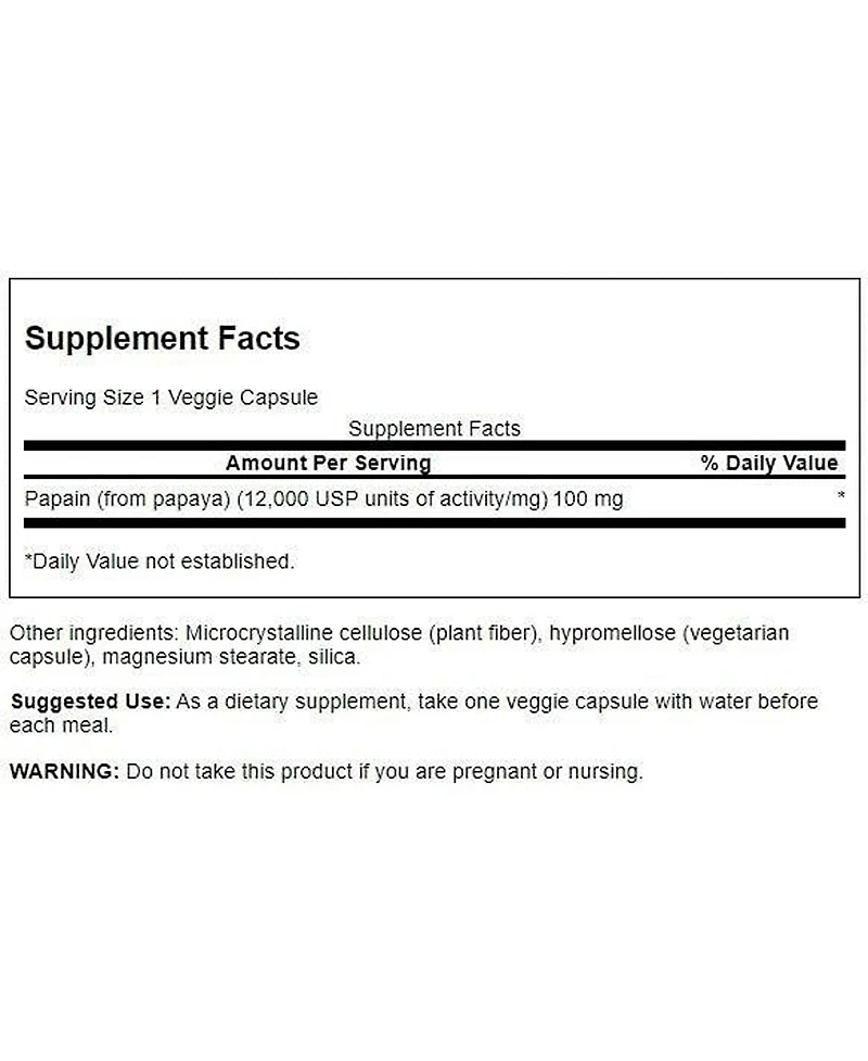 Swanson Papain Papaya Enzyme 100 Milligrams 90 Veg Capsules