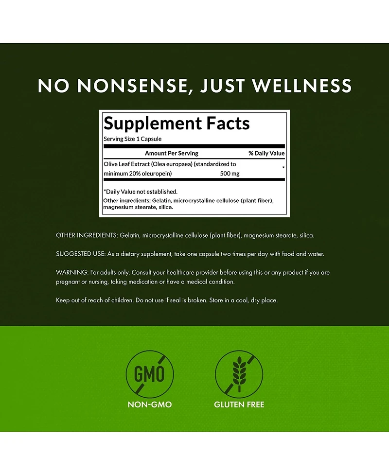 Swanson Olive Leaf Extract Capsules with 20% Oleuropein (120 Capsules, 500mg Each)