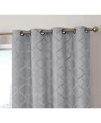 Lattice Flocked 100 Complete Blackout Thermal Insulated Window Curtain Grommet Set Of 2 Panels