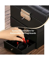 Yigii Watch Storage Box Pu Leather Glass Lid 2 Layers Soft Pillow Organizer for Watches Jewelry