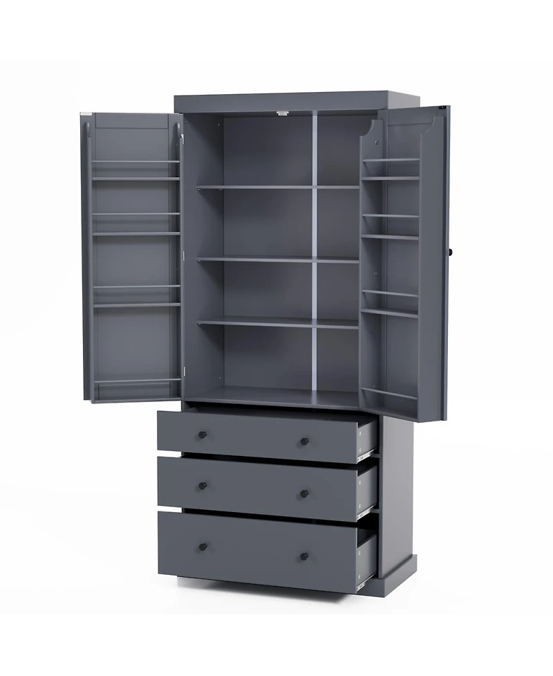 Streamdale Furniture Farmhouse Pantry Cabinet with Shelves and Drawers
