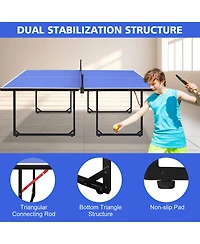 Rainsken 6FT Ping Pong Table, Foldable Mid-Size Table Tennis Table Set with Net, 2 Table Tennis Paddles and 3 Balls for Indoor and Outdoor Games