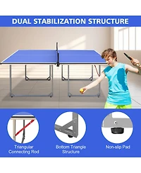 Rainsken 6FT Portable Mid-Size Ping Pong Table, Foldable Table Tennis Game Set with Net, 2 Rackets and 3 Balls Included for Indoor and Outdoor Games