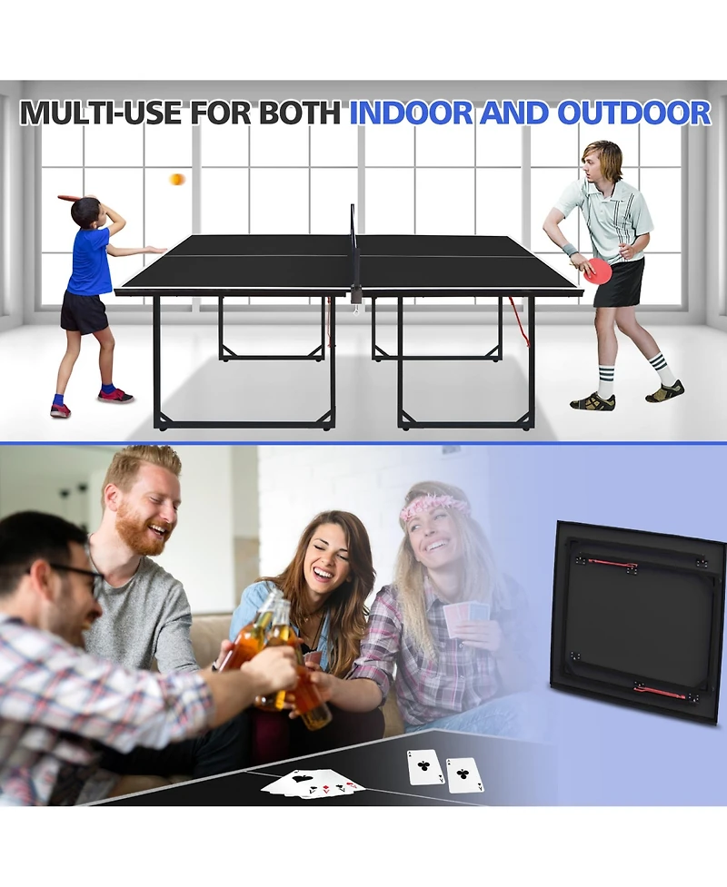 Rainsken 6FT Compact Foldable Ping Pong Table, All-in-One Table Tennis Set with Net, 2 Paddles and 3 Balls for Family Games