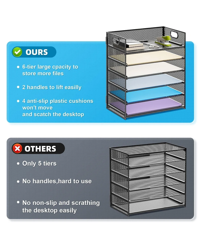 Gnuadz 6 Tier Mesh Desk File Sorter With Handle
