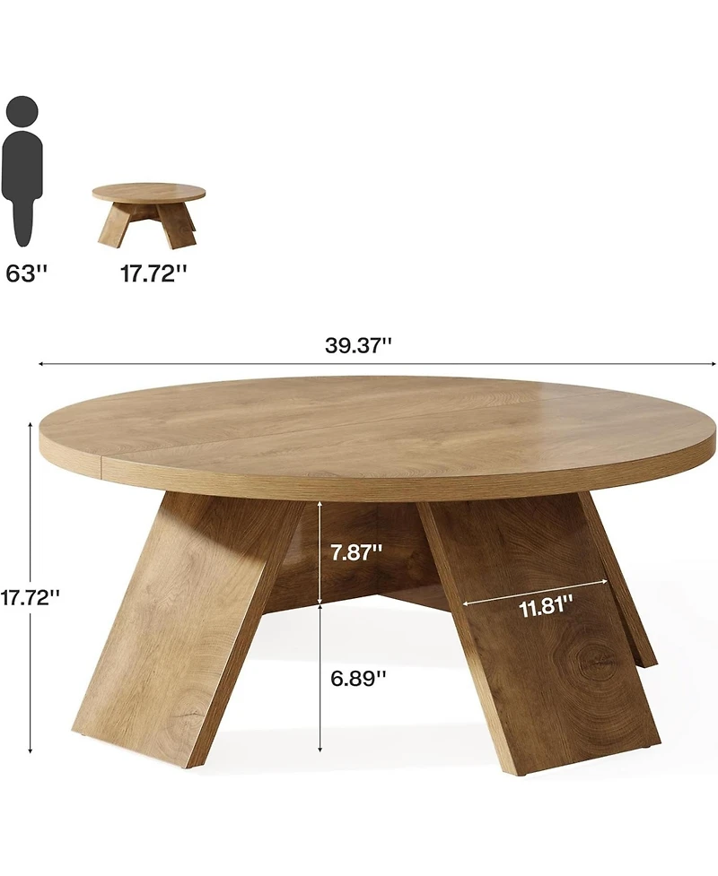 Tribesigns Round Coffee Table, 39.37" Wooden Circle Coffee Table with Splayed Legs