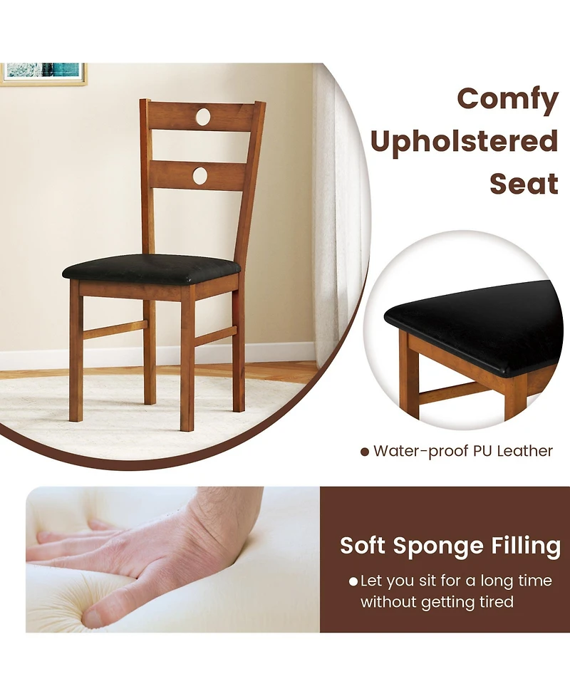 Gouun Rubber Wood Dining Chairs Set of 2 with Hollowed Backrest and Pu Leather Seat