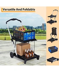 Homfan Collapsible Rolling Grocery Cart w/ Removable Basket and 360degree(s) Swivel Wheels, Lightweight Folding Utility for Shopping Office