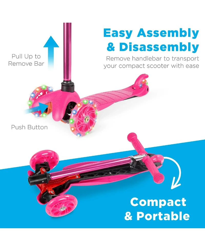 Best Choice Products Kids Mini Kick Scooter Toy w/ Light-Up Wheels and Height Adjustable T-Bar