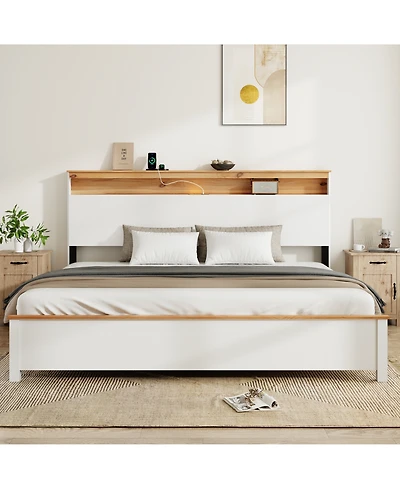 Lucky One bedstead with charging station all wood bed frame