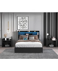 Lucky One Frame with 4 Storage Drawers Full Bed Frame with Headboard and Storage Shelf