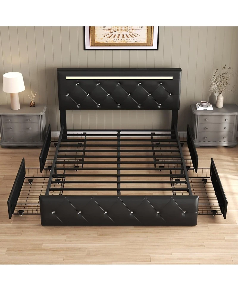 Lucky One Bed Frame with Led Light and 4 Storage Drawers
