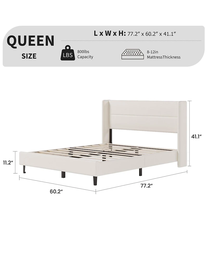 gaomon Bed Frame with Wingback Headboard, Velvet Upholstered Platform Bed Frame, Strong Wooden Slats, No Box Spring Needed