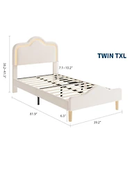 Homfan Kids Led Upholstered Bed Frame with Adjustable Headboard & Footboard, Sturdy Wooden Slats