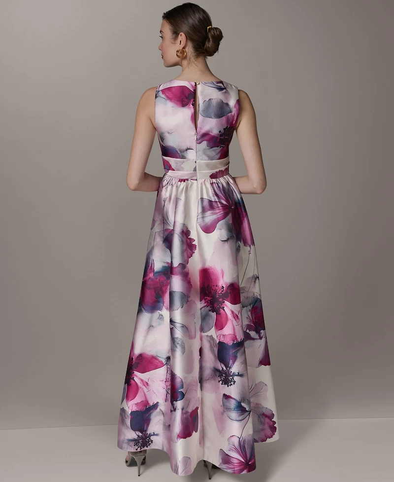 Donna Karan New York Women's V-Neck Ball Gown Sleeveless Printed Maxi Dress