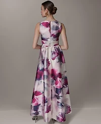 Donna Karan New York Women's V-Neck Ball Gown Sleeveless Printed Maxi Dress