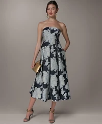Donna Karan New York Women's Strapless Jacquard Fit & Flare Floral Midi Dress