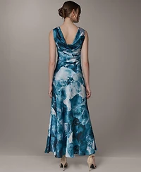Donna Karan New York Women's Boat Neck Maxi Sleeveless Printed Dress