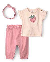 Carter's Baby Girls' Flutter Sleeve Top, Pants and Headband, 3-Piece Set