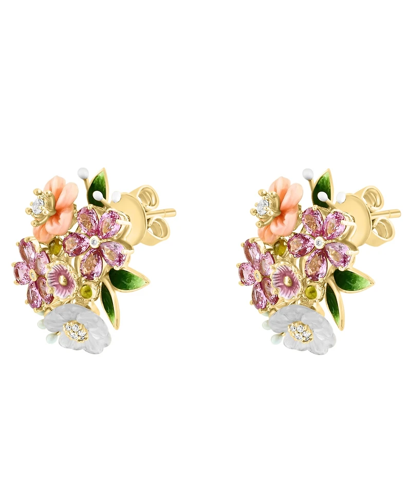 Lali Jewels Pink Mother of Pearl (1-2/5 ct. t.w.), Multi Gemstone (6.07 ct. t.w.) & Diamond (1/14 ct. t.w.) Stud Earrings in 14k Yellow Gold