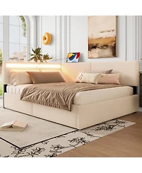 Streamdale Furniture Boucle Bed with Storage, Led, Usb, No Box Spring