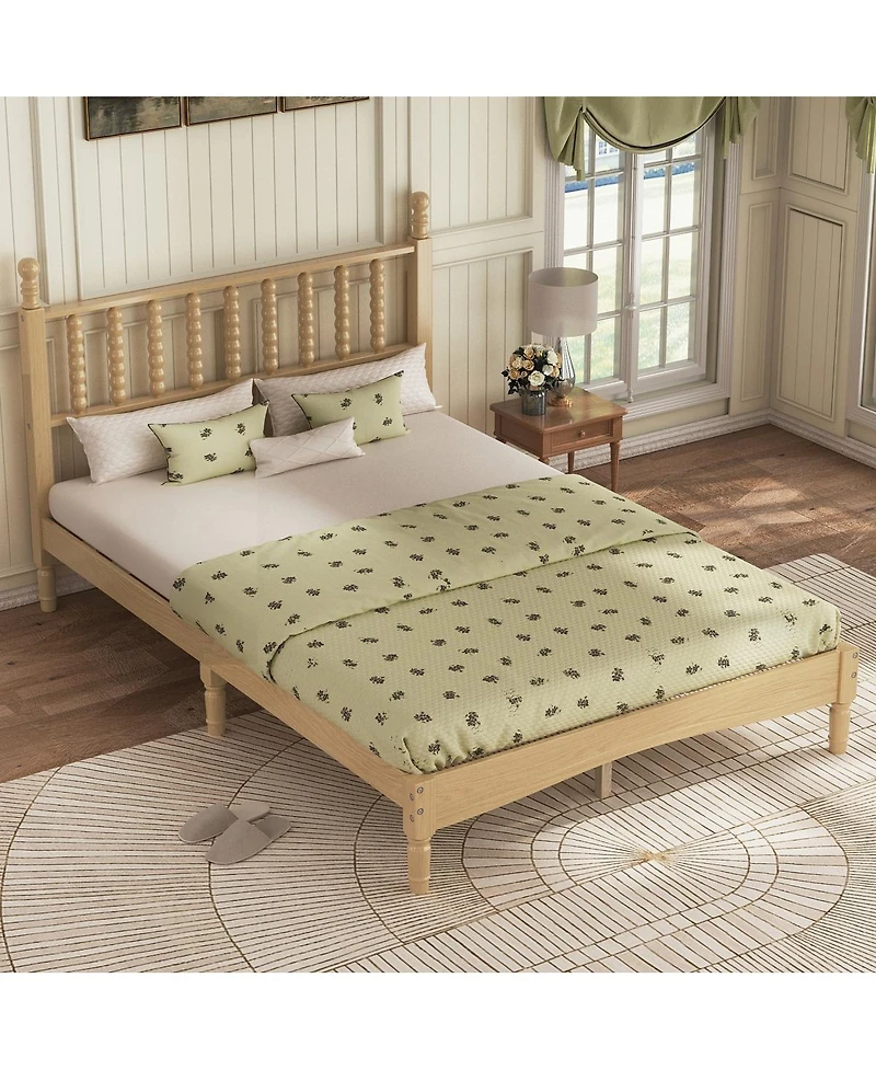 Streamdale Furniture Wood Platform Bed with Gourd Headboard