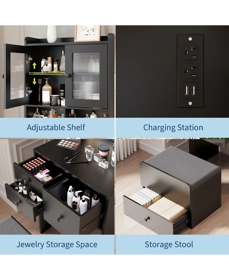 Homfan Modern Vanity Desk with Sliding Led Mirror, 4 Spacious Drawers, Makeup Dressing Table for Bedroom Organization, Sleek Design