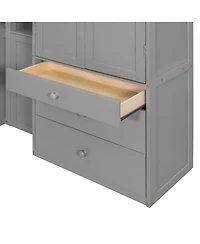 Streamdale Furniture Wooden Twin Platform Bed with Desk, Wardrobe, Cabinets, Drawers