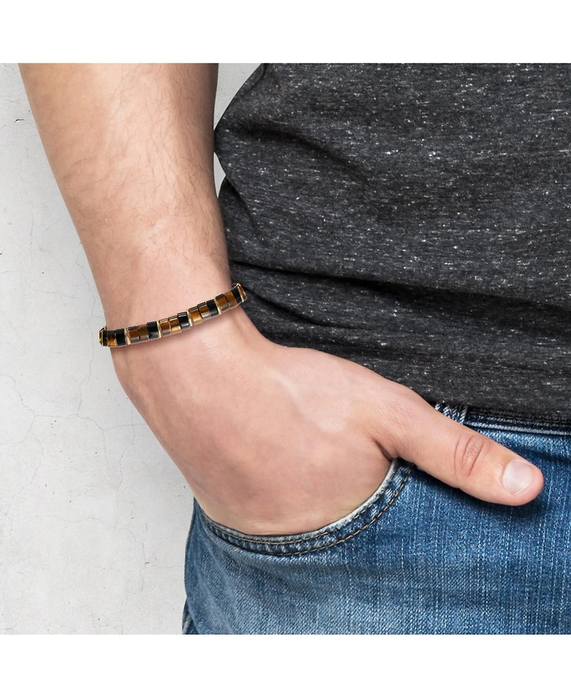 Lucky Brand Tiger Eye Heishi Stainless Steel Bead Bracelet