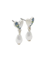 Fable England Forget-Me-Not Heart And Pearl Earrings Silver