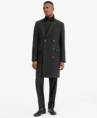 Ted by Ted Baker Men's Modern-Fit Herringbone Charcoal Overcoat