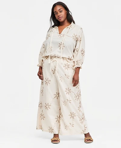 Vince Camuto Plus Size Mid-Rise Wide-Leg Elastic Waist Pants