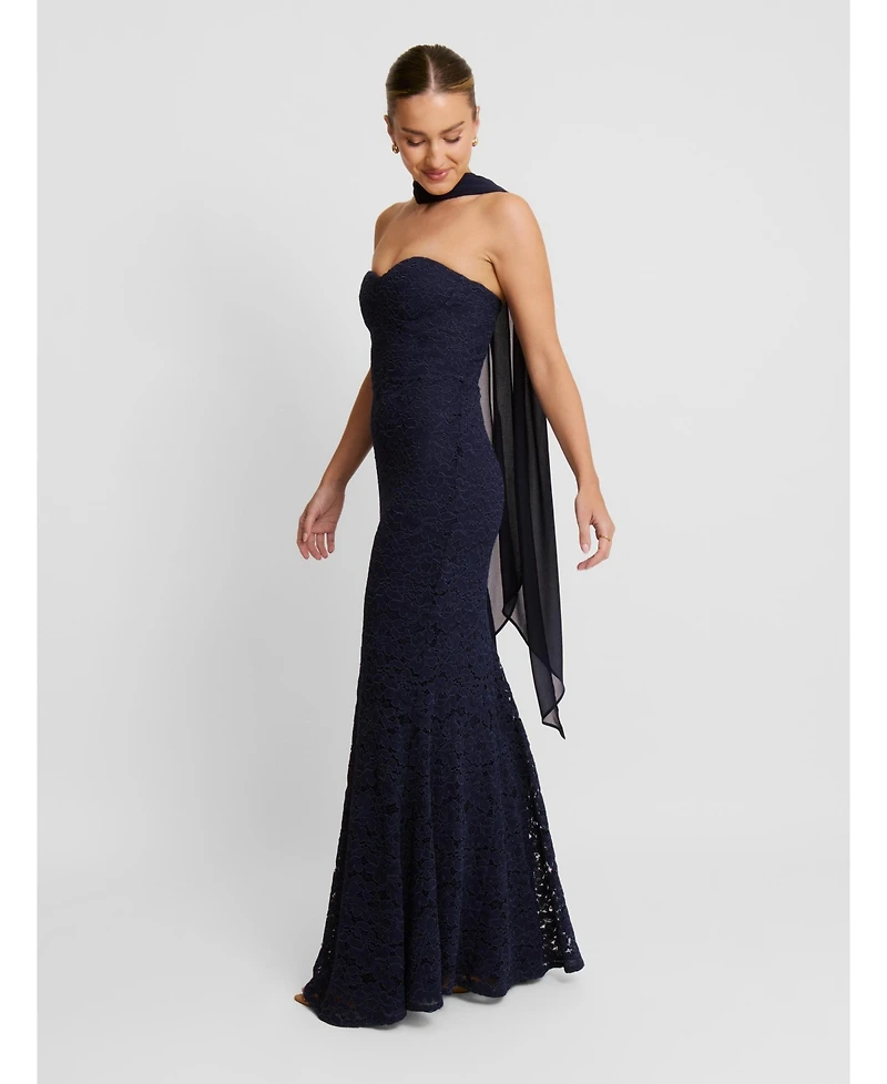 Six Stories Women's Lace Corset Maxi Dress With Neck Scarf