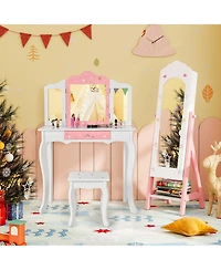 Gouun Kids Jewelry Organizer with Full-Length Mirror, Drawers and Shelves