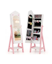 Gouun Kids Jewelry Organizer with Full-Length Mirror, Drawers and Shelves