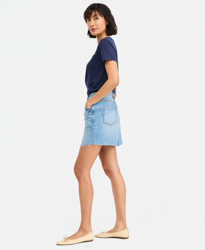 On 34th Women's Mid-Rise Raw-Edge-Hem Mini Denim Skirt, Macy's Exclusive