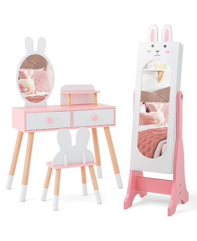 Gouun 3-Piece Kids Vanity Table, Chair and Jewelry Cabinet Furniture Set