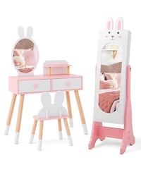 Gouun 3-Piece Kids Vanity Table, Chair and Jewelry Cabinet Furniture Set