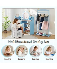 Gouun 2-in-1 Corner Kids Vanity Set with Led Lights and Chair