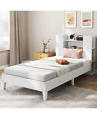 Gouun Wooden Platform Bed Frame with Bookcase Storage Headboard