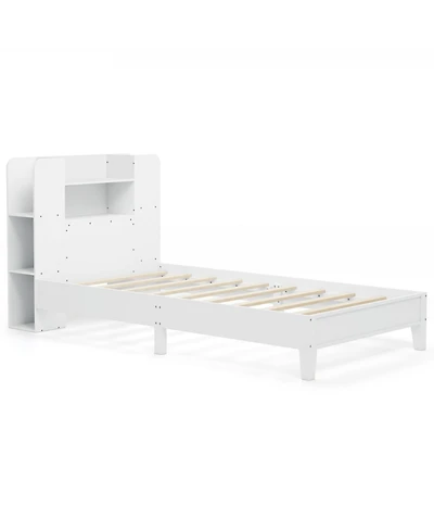 Gouun Wooden Platform Bed Frame with Bookcase Storage Headboard