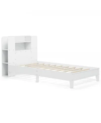 Gouun Wooden Platform Bed Frame with Bookcase Storage Headboard