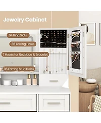 Gouun Makeup Vanity Desk with Led Lighted Mirror, Jewelry Cabinet and Stool Set