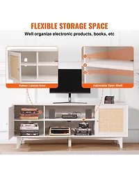 Gouun Boho Rattan Door 66-Inch Tv Stand with Built-In Power Outlets