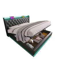 Lucky One Queen Upholstered 360 Surround Led Light App & Remote Control Platform Bed Frame