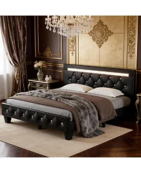 Lucky One Queen Size Bed Frame with Led Light and Charging Station