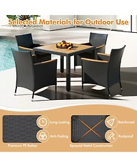Gouun 5-Piece Patio Dining Set with Acacia Wood Table, Rattan Chairs, Cushions and Umbrella Hole