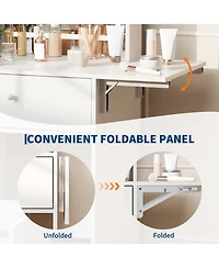 Homfan Makeup Vanity Desk with Smart Led Mirror and Power Station, Small Vanity Desk with with Fold-up Panel, Storage Chair and Open Shelves