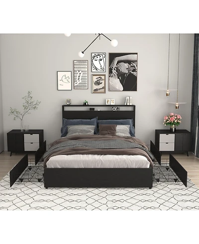 Lucky One Full Bed Frame, Storage Headboard with Charging Station, Solid and Stable, Noise Free